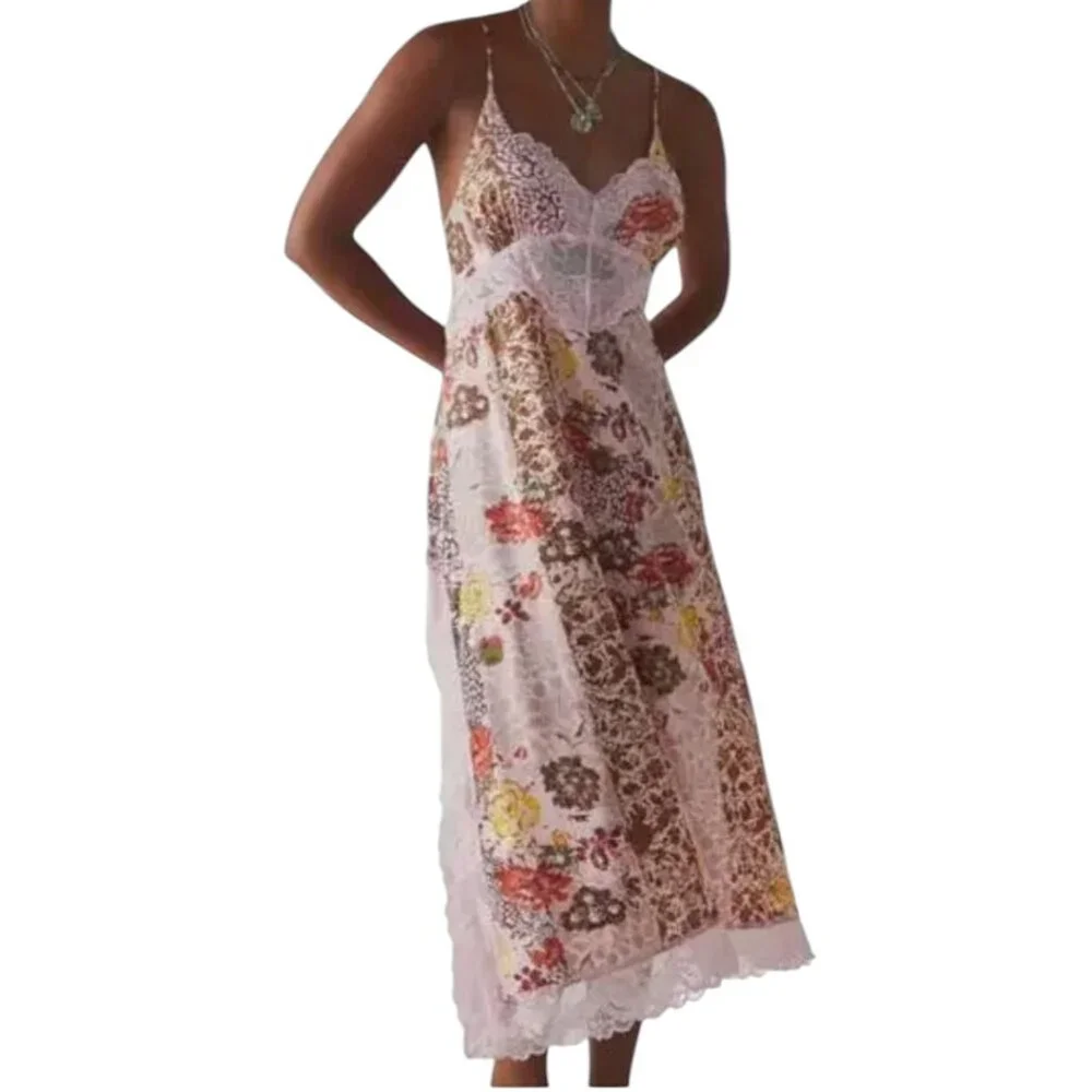 Free People Women's Pink Combo Sleeveless Right Now Midi Slip Dress I Size: XL - Picture 1 of 10